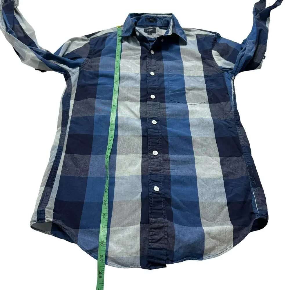 J.CREW Blue Gray Plaid Slim Washed Button Down Shirt Size XS Mens #06134